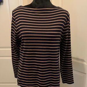 Talbots Navy and Tan Striped Long Sleeve Top